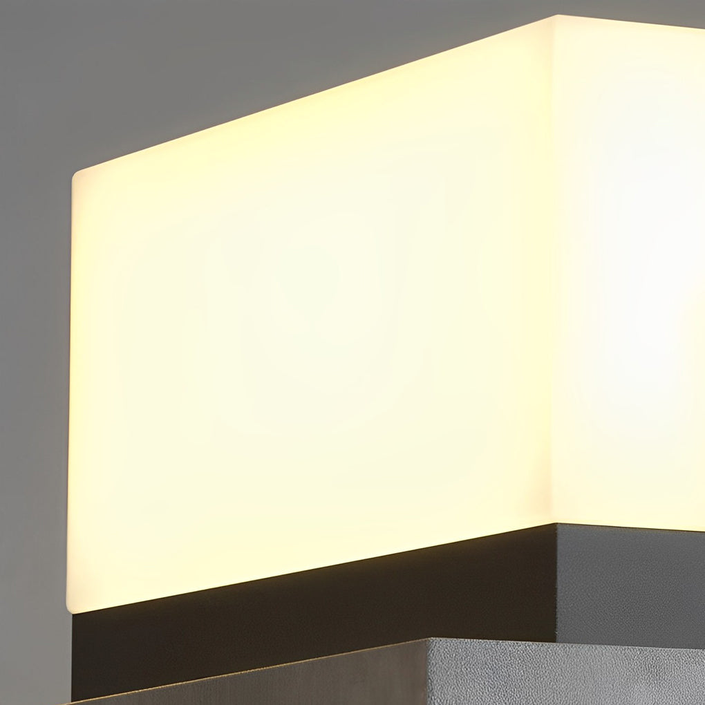 Square Outdoor Pillar Light — Stainless Steel, PE Shade, Solar / Hardwired, 3000K, IP65 Weatherproof