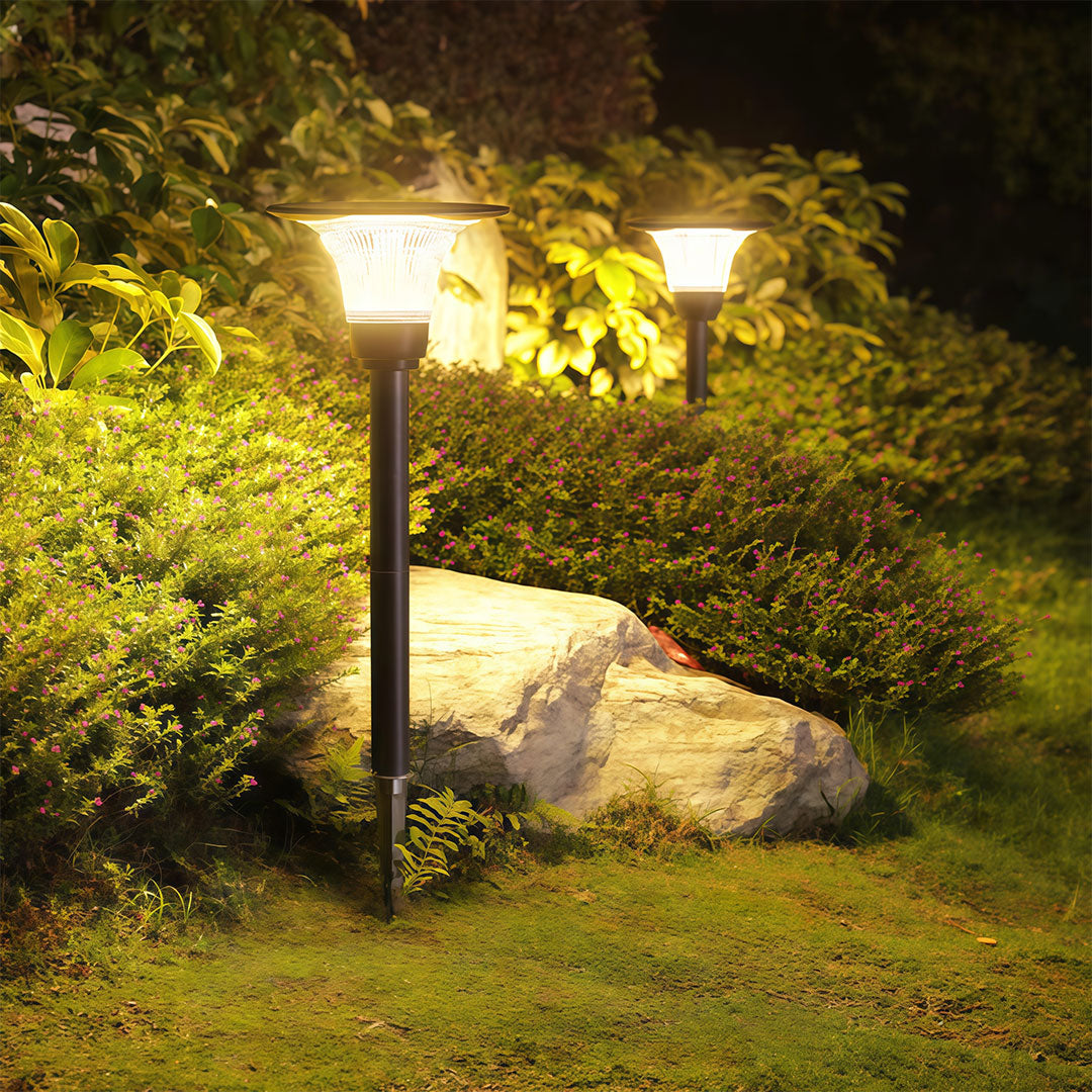 Black Solar Path Light with Ground Socket — Die-Cast Aluminum, 5W LED, Dual Color Temperature (3000K/6000K), IP65, 4000mAh, 30"