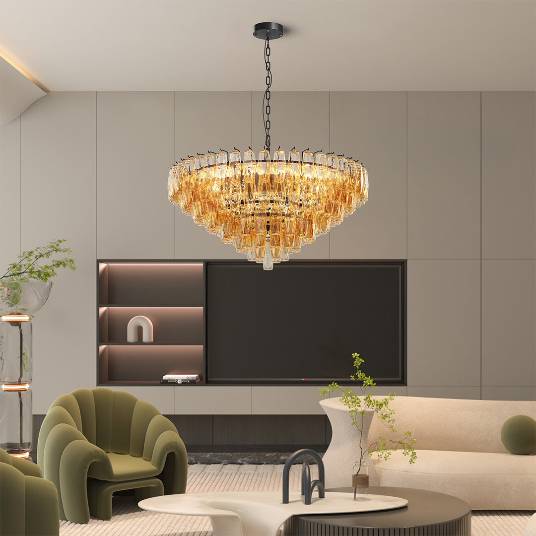 Multi-Head Glass Pendant Chandelier — Iron Frame, Transparent Glass Shades, 8-Light or 10-Light, Black or Copper, E12