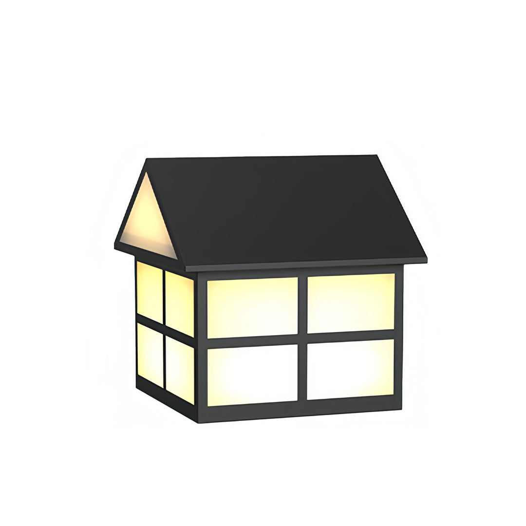 House-Shaped Gate Pillar Top Light — Black Stainless Steel, 5W LED, Solar or Hardwired, IP65, 3 Sizes