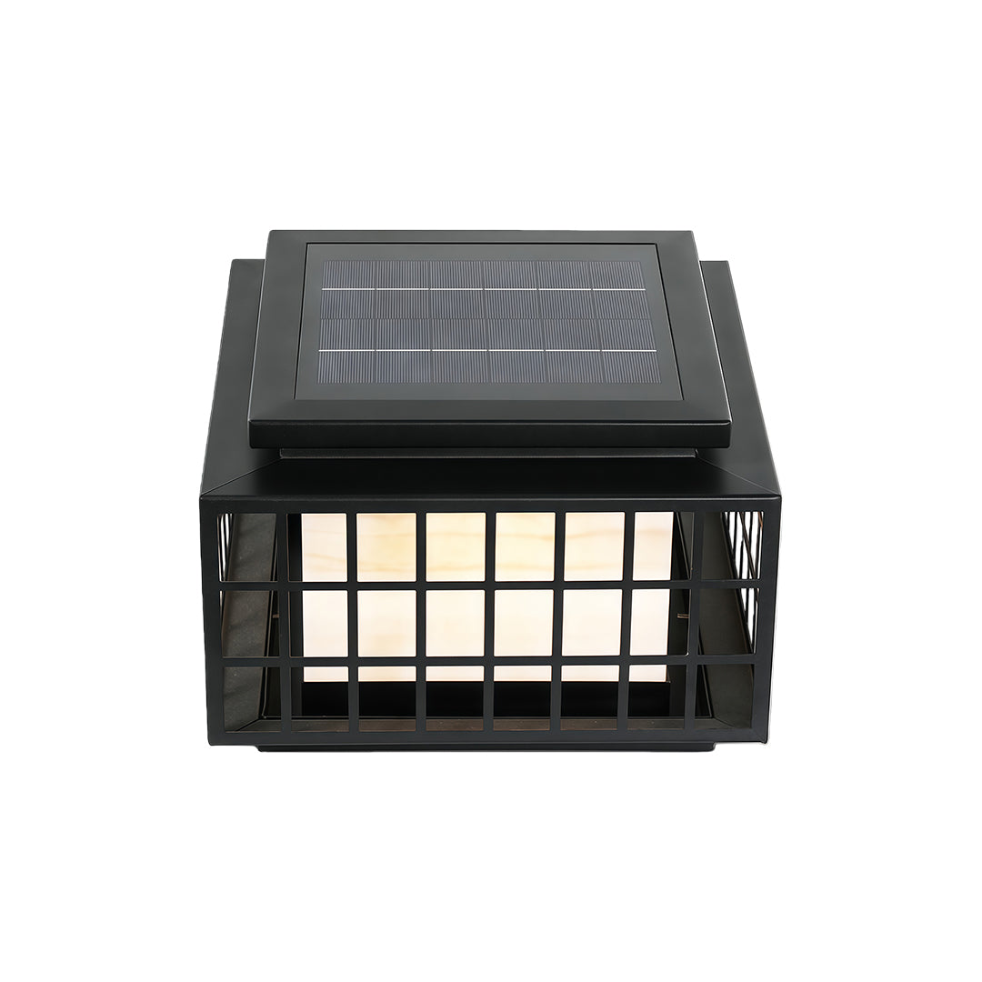 Modern Gate Pillar Light — Black Stainless Steel, Marble-Effect Shade, Solar or Hardwired, IP54, E27, 4 Sizes