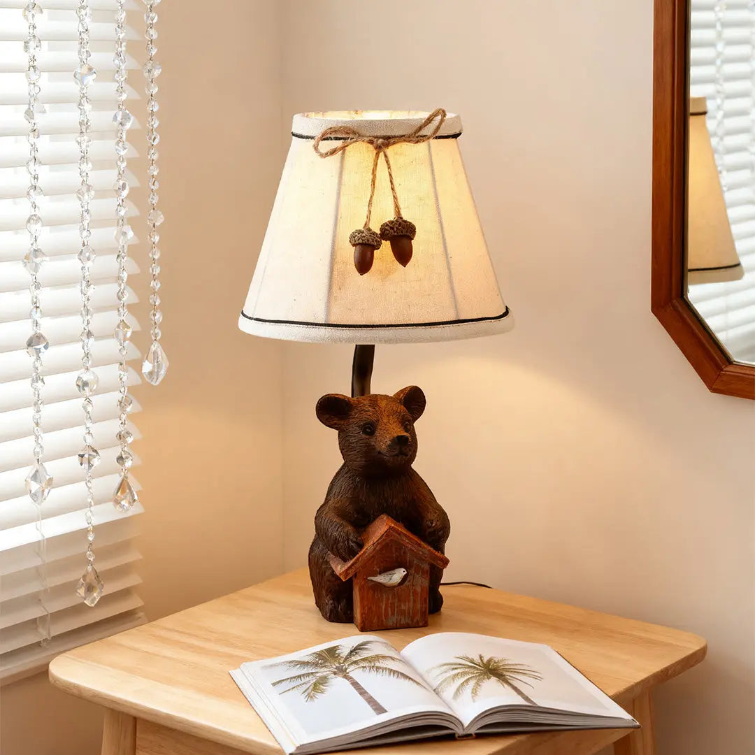 Charming European-Style Bear Table Lamp with Novelty Fabric Lampshade Luxe