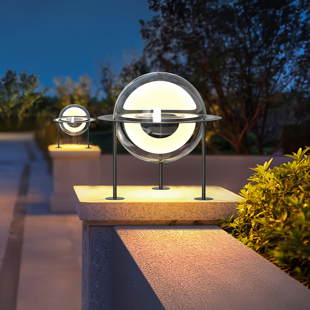 Globe Solar Gate Pillar Light — Stainless Steel, Black, 12W LED, 4500mAh, IP65 Weatherproof, Remote Control