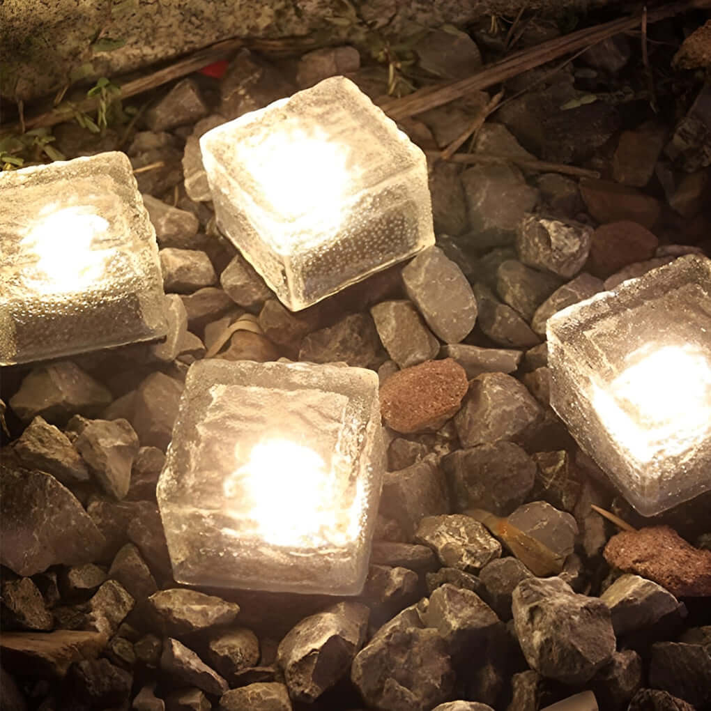 Ice Cube Solar Step Light — Crystal Glass ABS, LED, IP65 Weatherproof, 4-Color