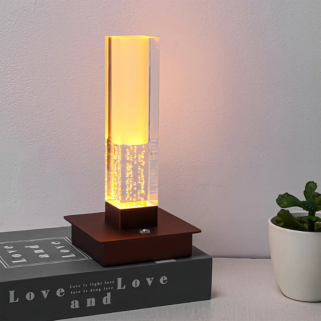 Modern Cordless Square Table Lamp with Dimmable LED - Bubble Design for Nightstands Luxe