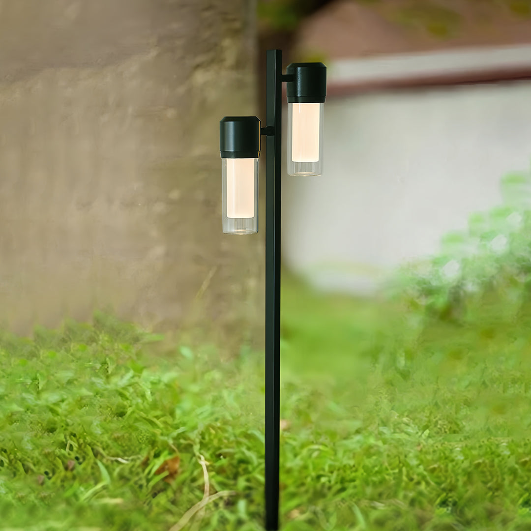 Contemporary Outdoor Path Light — Black Aluminum, Clear Glass, LED Ra90, IP65, Single or Double-Head, 27.6" or 35.4"