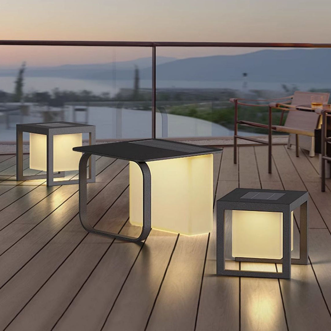 Solar Outdoor Floor Lamp with Table or Chair — Stainless Steel, 12W LED 3000K, IP65, Remote Control