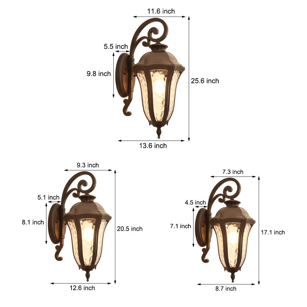 Modern Vintage Outdoor Wall Sconce — Die-Cast Aluminum, Water-Patterned PC Shade, IP23 Weatherproof