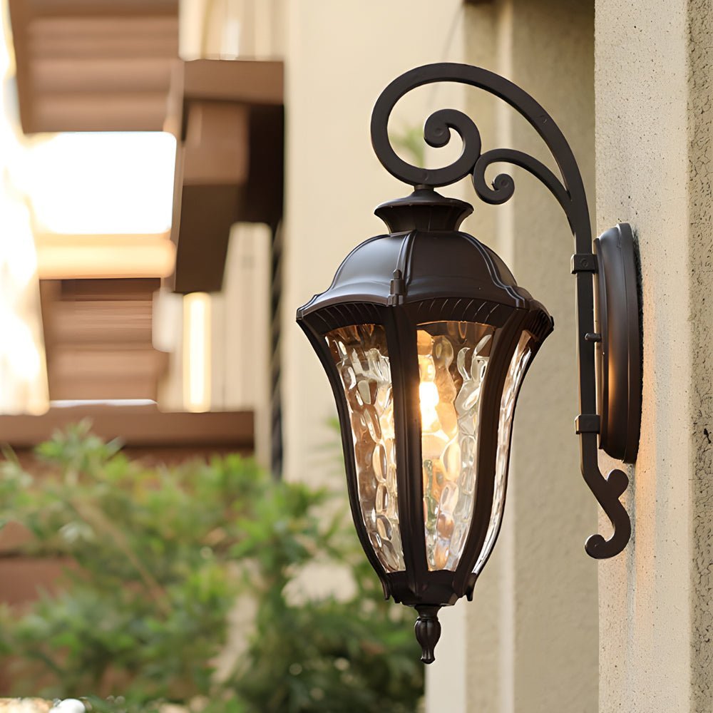 Modern Vintage Outdoor Wall Sconce — Die-Cast Aluminum, Water-Patterned PC Shade, IP23 Weatherproof