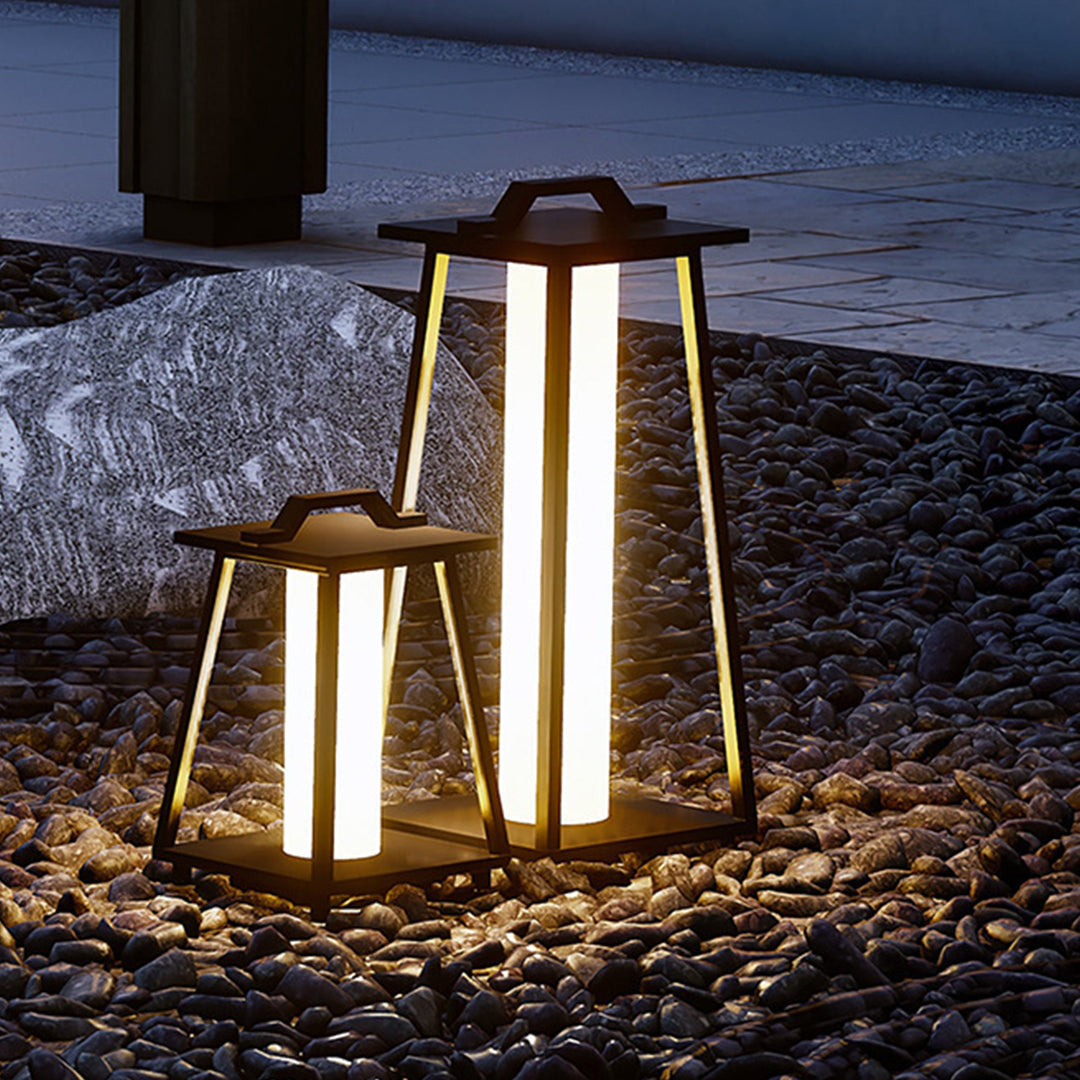 Japanese Tapered Outdoor Lantern — Wrought Iron & Acrylic, LED 3000K, IP54, Hardwired, 17.7" or 27.6"