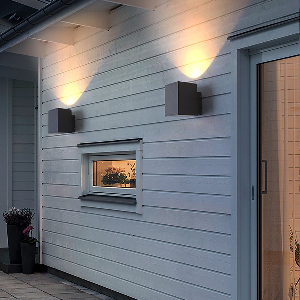 Industrial Up/Down Outdoor Wall Sconce — Die-Cast Aluminum and Glass, LED, IP65 Weatherproof, 3000K, 1-Light and 2-Light Options