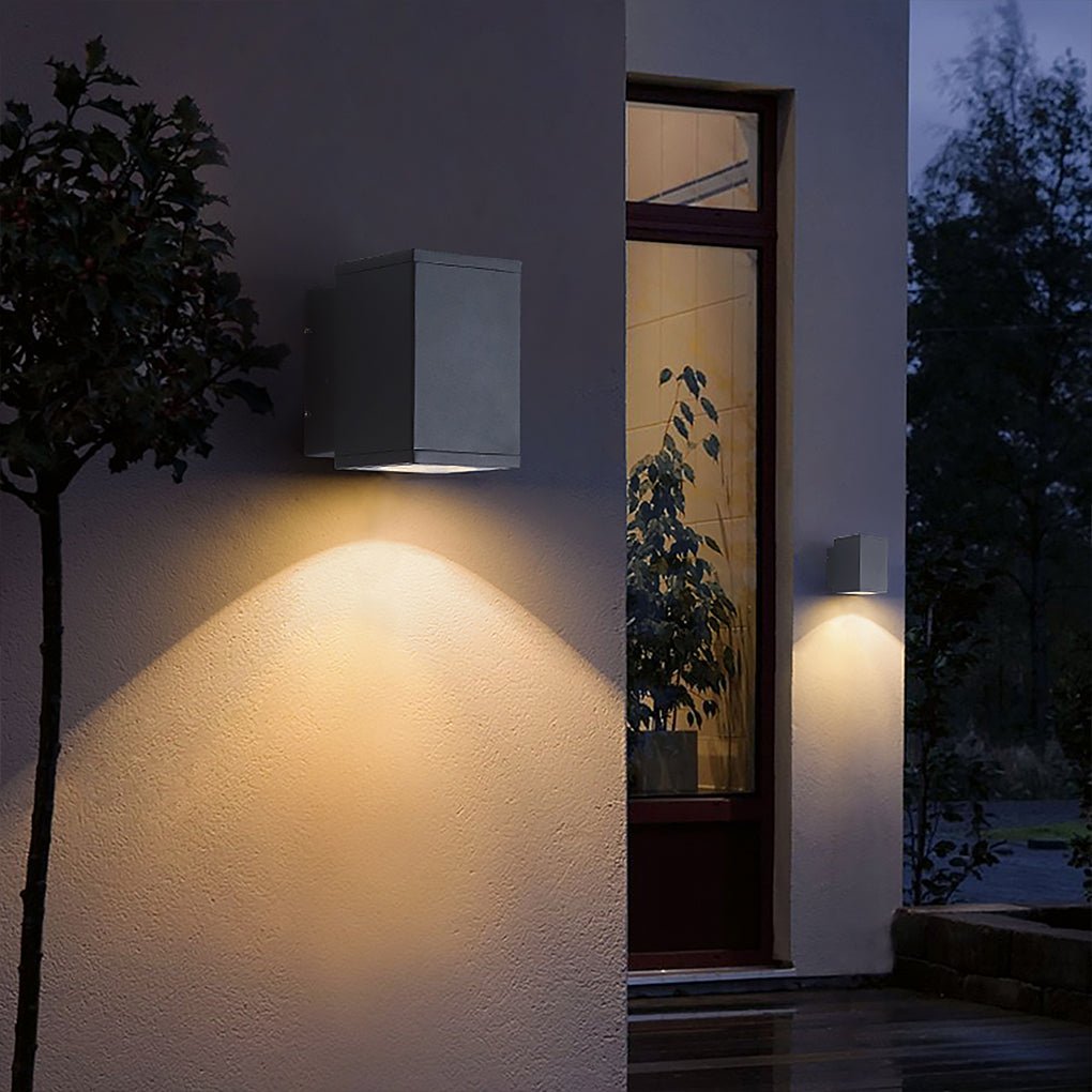 Industrial Up/Down Outdoor Wall Sconce — Die-Cast Aluminum and Glass, LED, IP65 Weatherproof, 3000K, 1-Light and 2-Light Options