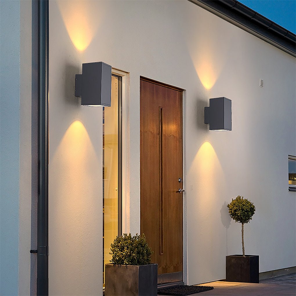 Industrial Up/Down Outdoor Wall Sconce — Die-Cast Aluminum and Glass, LED, IP65 Weatherproof, 3000K, 1-Light and 2-Light Options