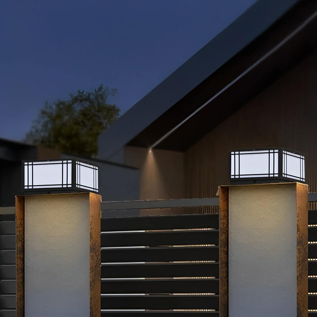 waterproof led solar fence post lights with remote retro grilles and 3 step dimming