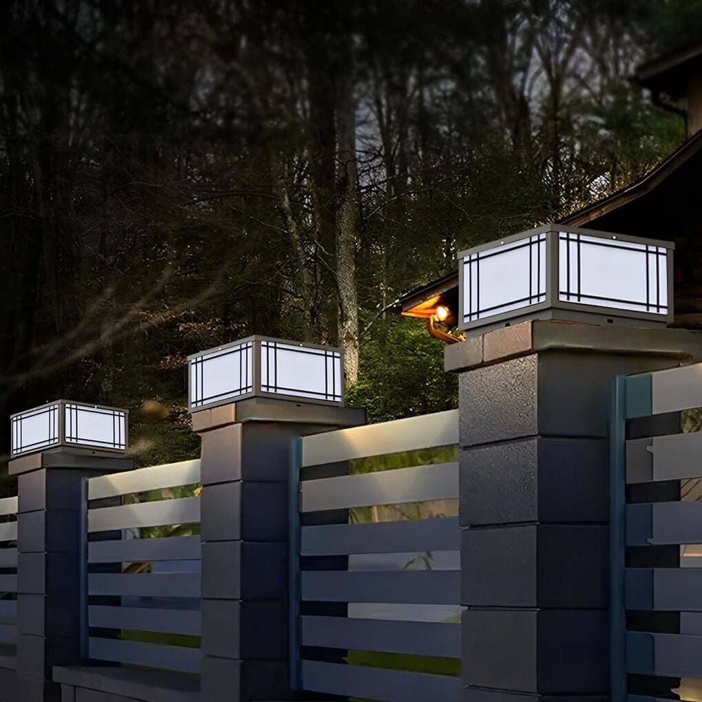 waterproof led solar fence post lights with remote retro grilles and 3 step dimming