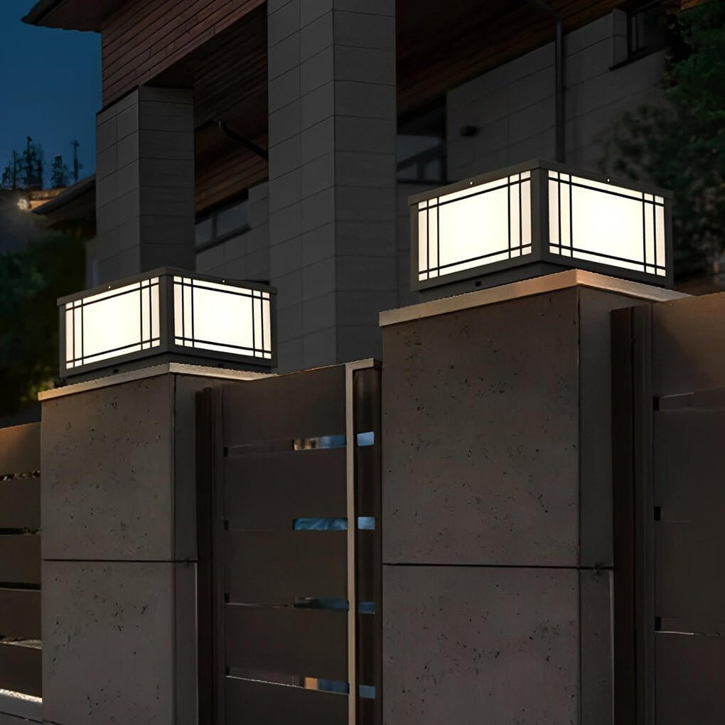 waterproof led solar fence post lights with remote retro grilles and 3 step dimming