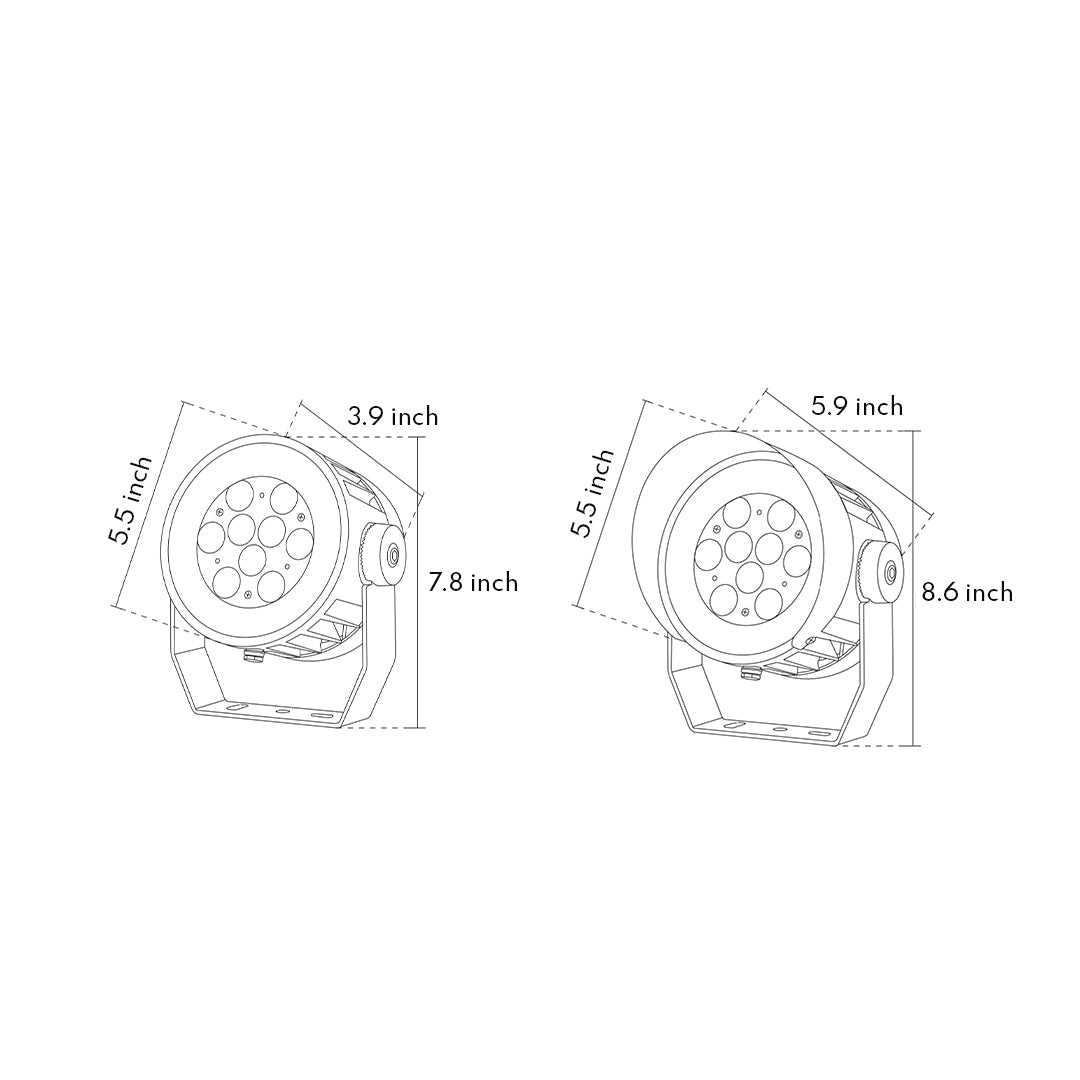 Circular Outdoor LED Spotlight — Die-Cast Aluminum, IP65, 9W / 12W, DC24V, RGB Option
