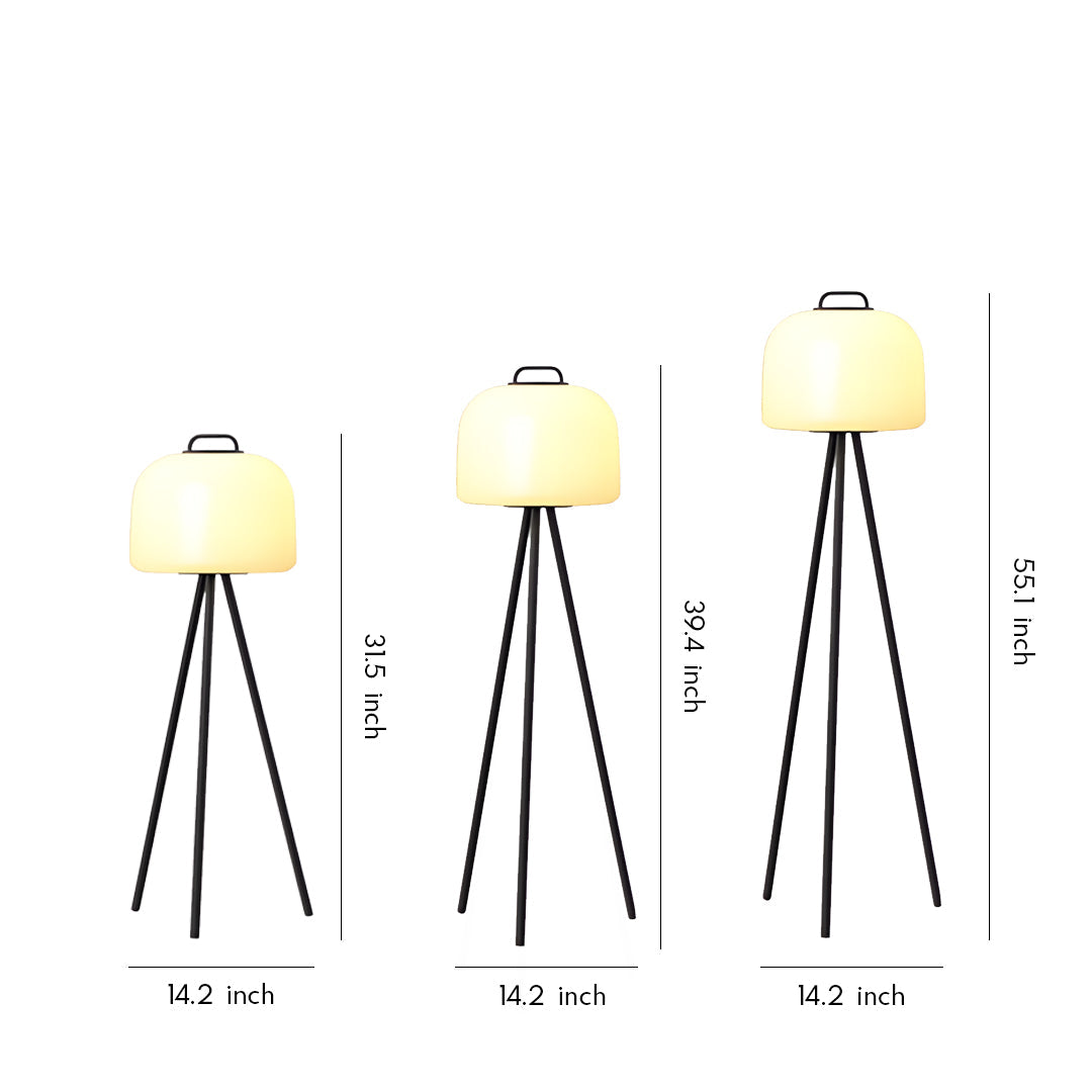 Minimalist Outdoor Floor Lamp — Stainless Steel & PE Shade, 12W LED, USB Rechargeable, IP65, 3 Heights