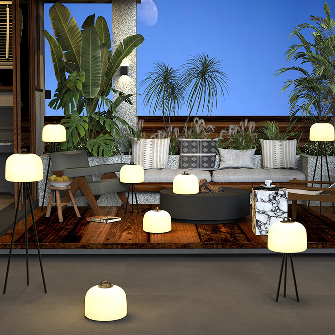 Minimalist Outdoor Floor Lamp — Stainless Steel & PE Shade, 12W LED, USB Rechargeable, IP65, 3 Heights