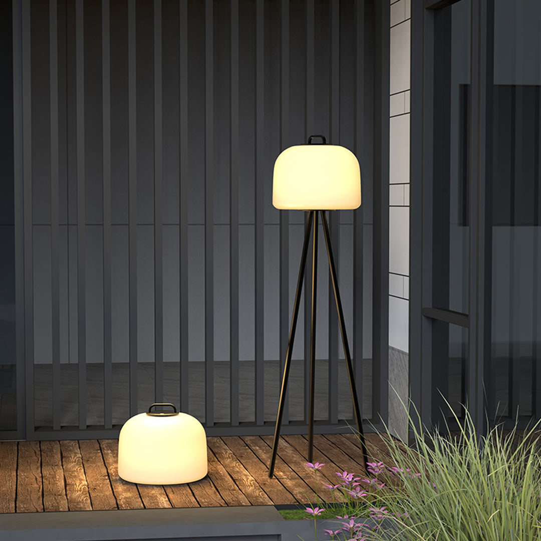 Minimalist Outdoor Floor Lamp — Stainless Steel & PE Shade, 12W LED, USB Rechargeable, IP65, 3 Heights