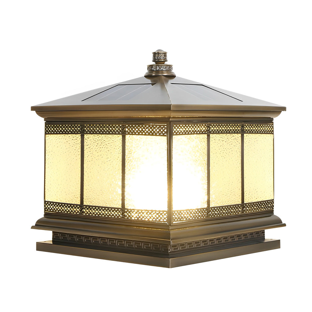 Retro Copper Solar Pillar Light — Solid Copper, Antique Bronze, E27, IP65 Weatherproof, Dual Power, 3 Sizes