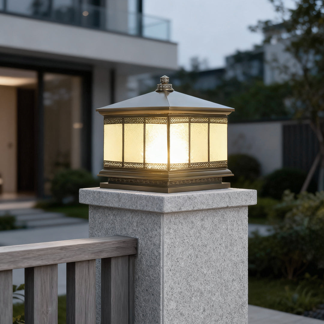 Retro Copper Solar Pillar Light — Solid Copper, Antique Bronze, E27, IP65 Weatherproof, Dual Power, 3 Sizes