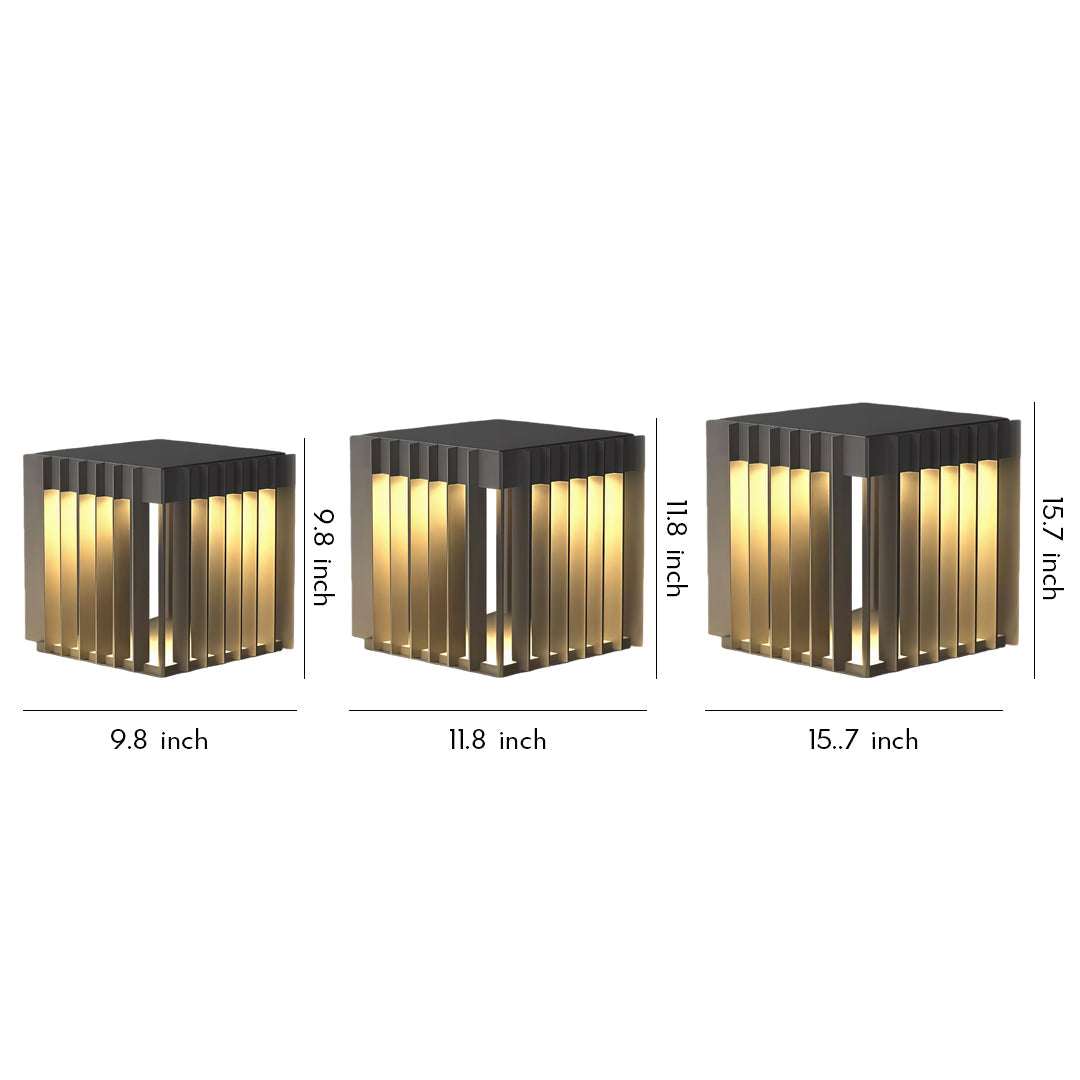 Minimalist Square Outdoor Pillar Light — Stainless Steel, LED, IP65, Solar / Hardwired, 3 Sizes