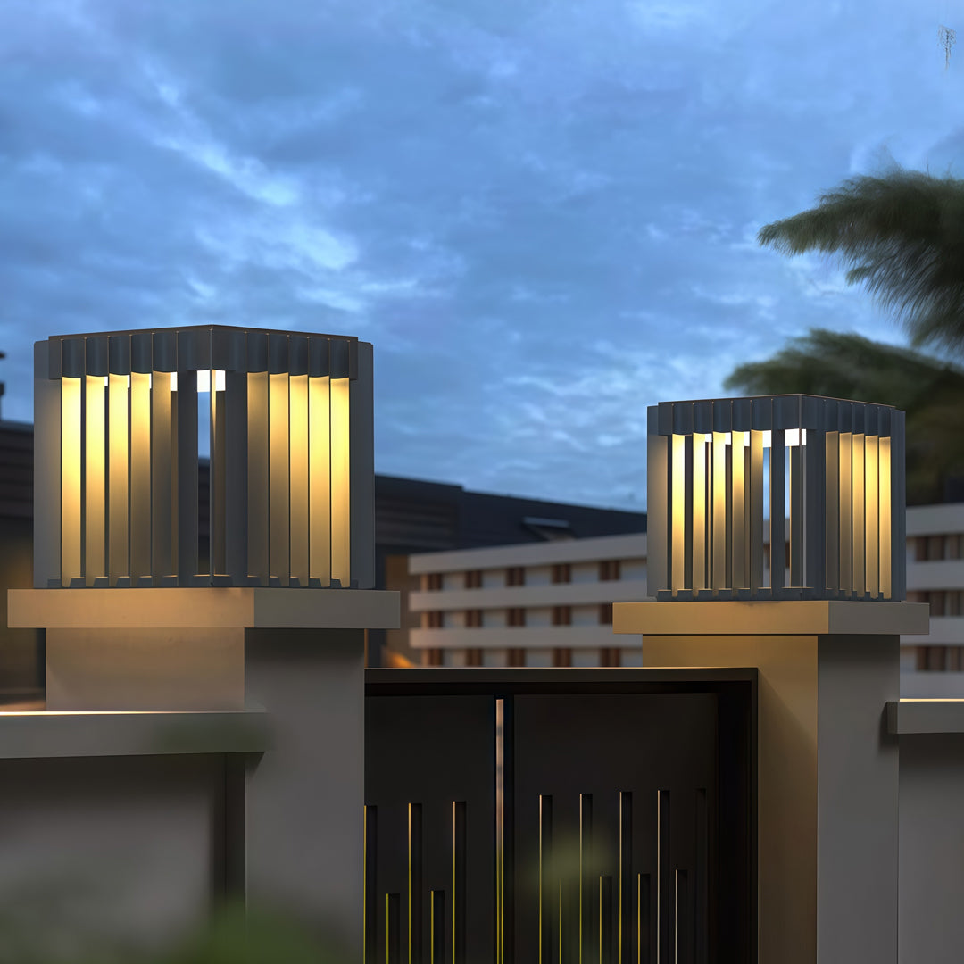 Minimalist Square Outdoor Pillar Light — Stainless Steel, LED, IP65, Solar / Hardwired, 3 Sizes