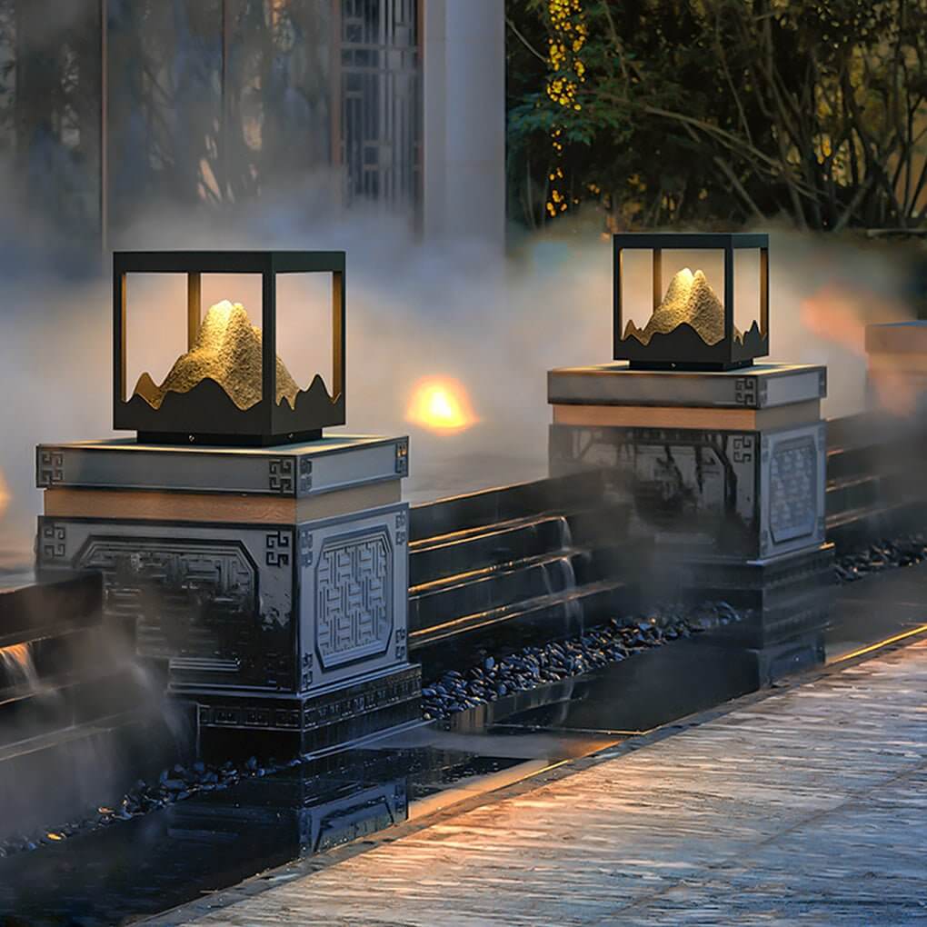 waterproof outdoor solar decorative column light for mountain landscapes