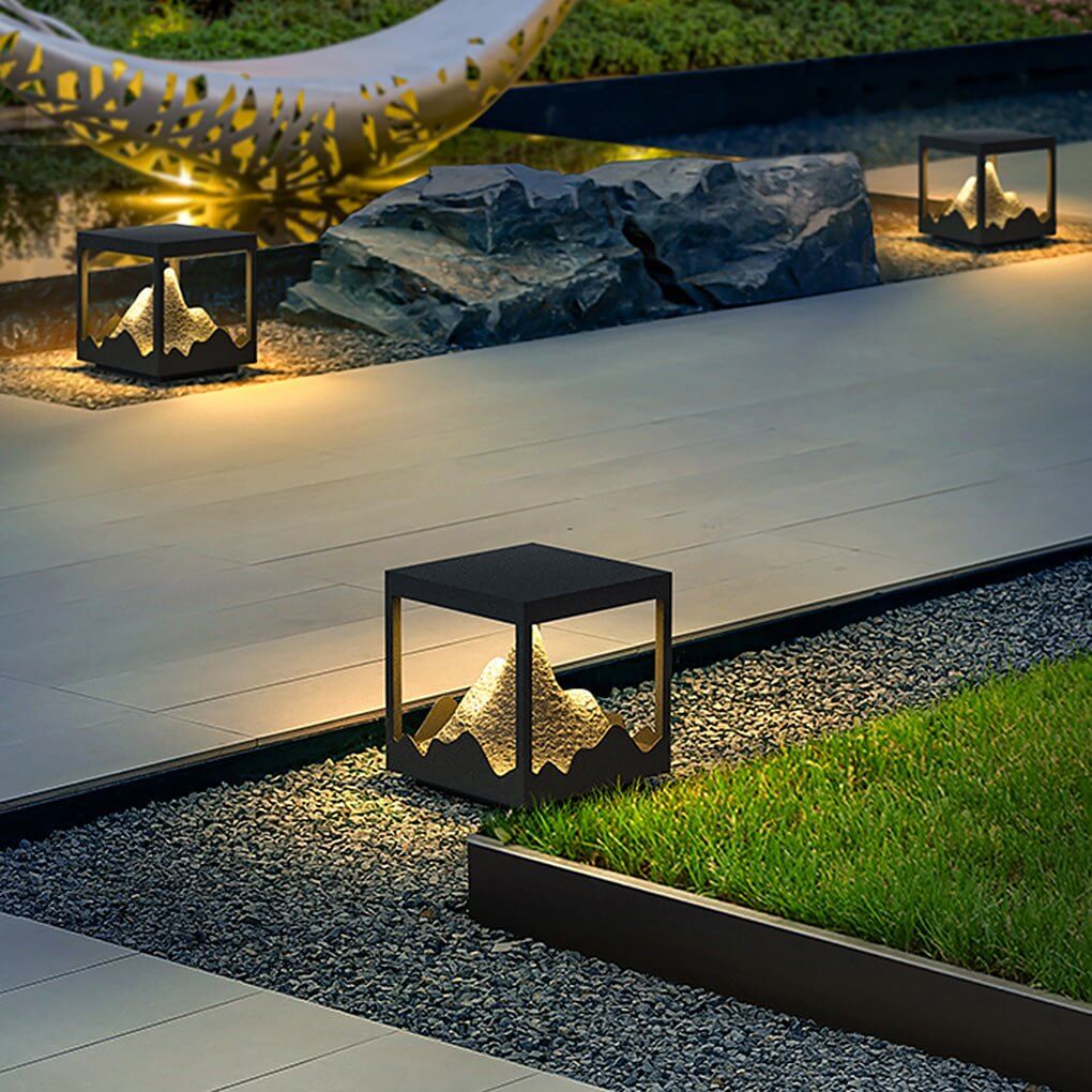 waterproof outdoor solar decorative column light for mountain landscapes