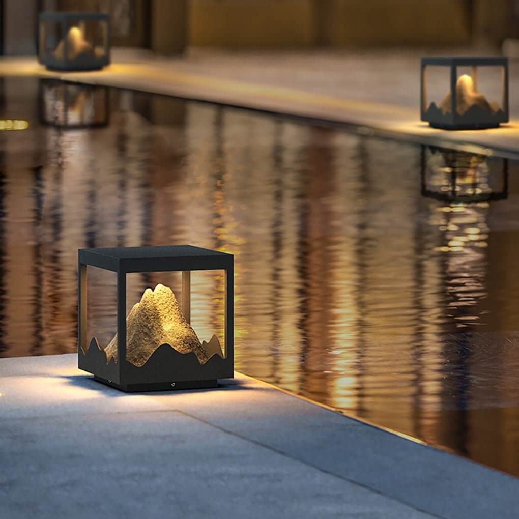 waterproof outdoor solar decorative column light for mountain landscapes