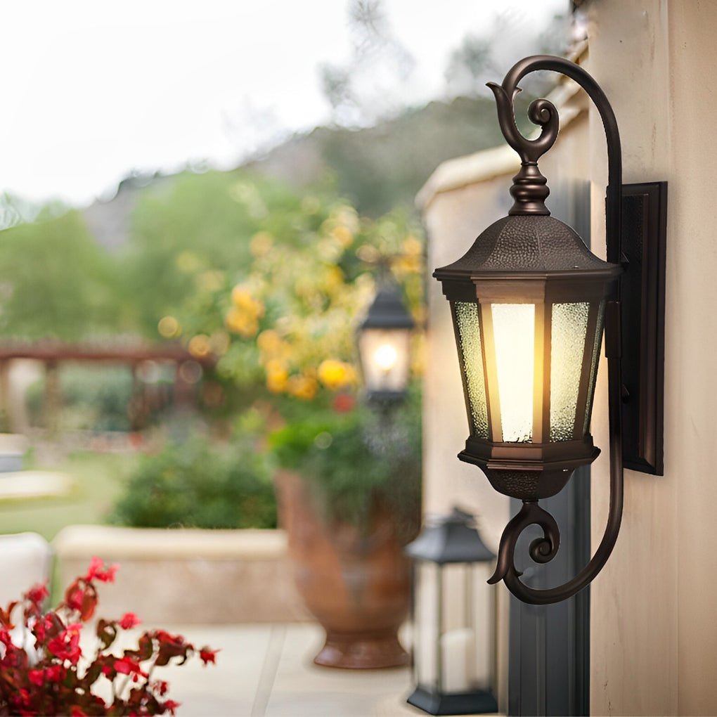 Retro Outdoor Wall Sconce — Die-Cast Aluminum and Glass, E27, Weatherproof, Bronze