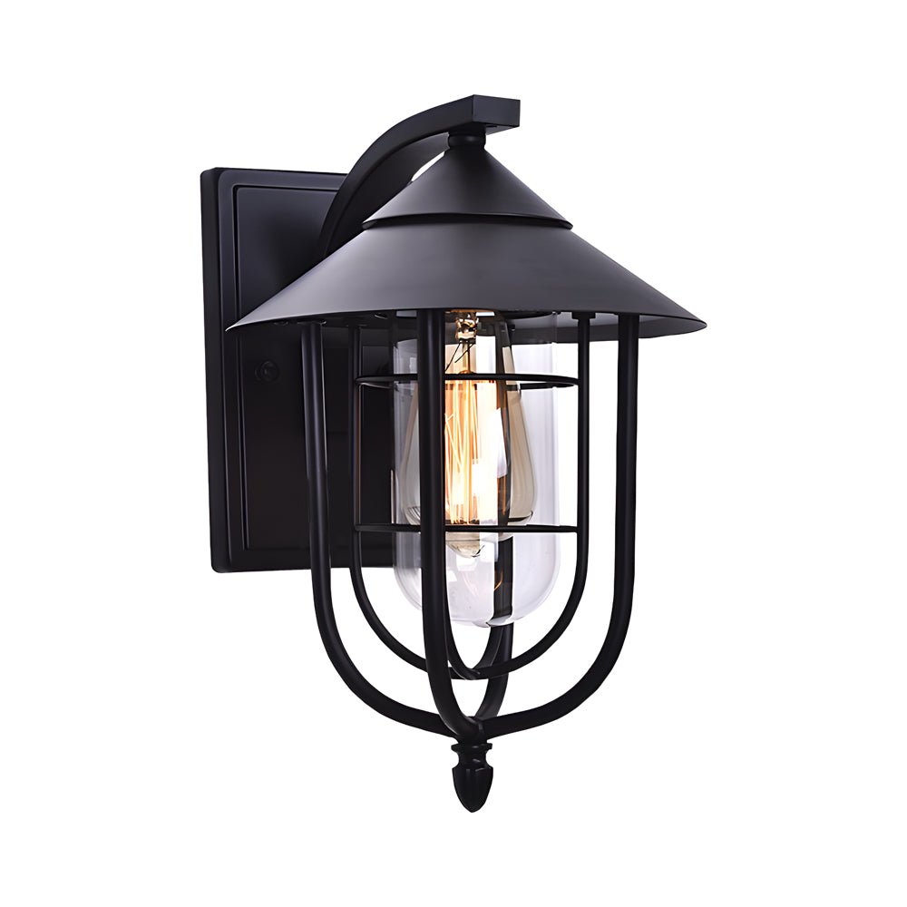 Retro Industrial Outdoor Wall Sconce — Iron and Glass, Motion Sensor, Hardwired, Black or Bronze