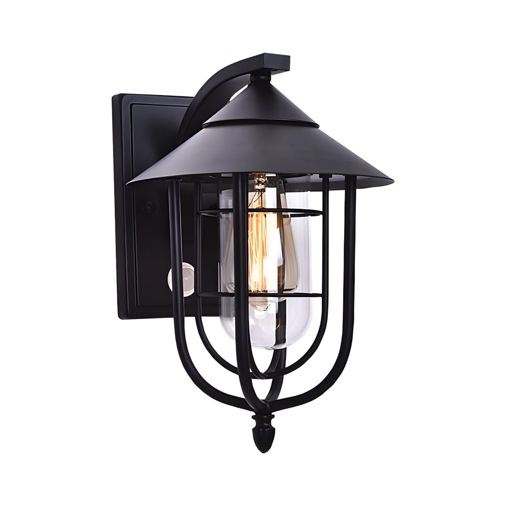 Retro Industrial Outdoor Wall Sconce — Iron and Glass, Motion Sensor, Hardwired, Black or Bronze