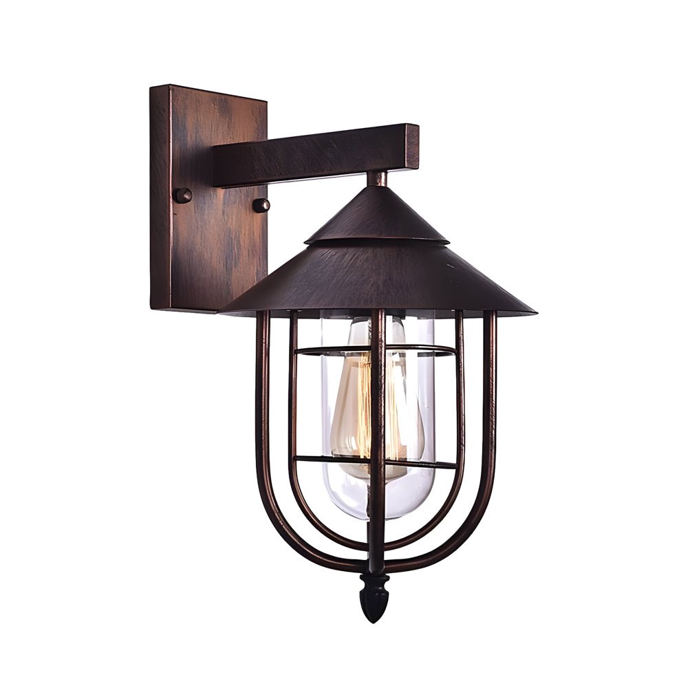 Retro Industrial Outdoor Wall Sconce — Iron and Glass, Motion Sensor, Hardwired, Black or Bronze