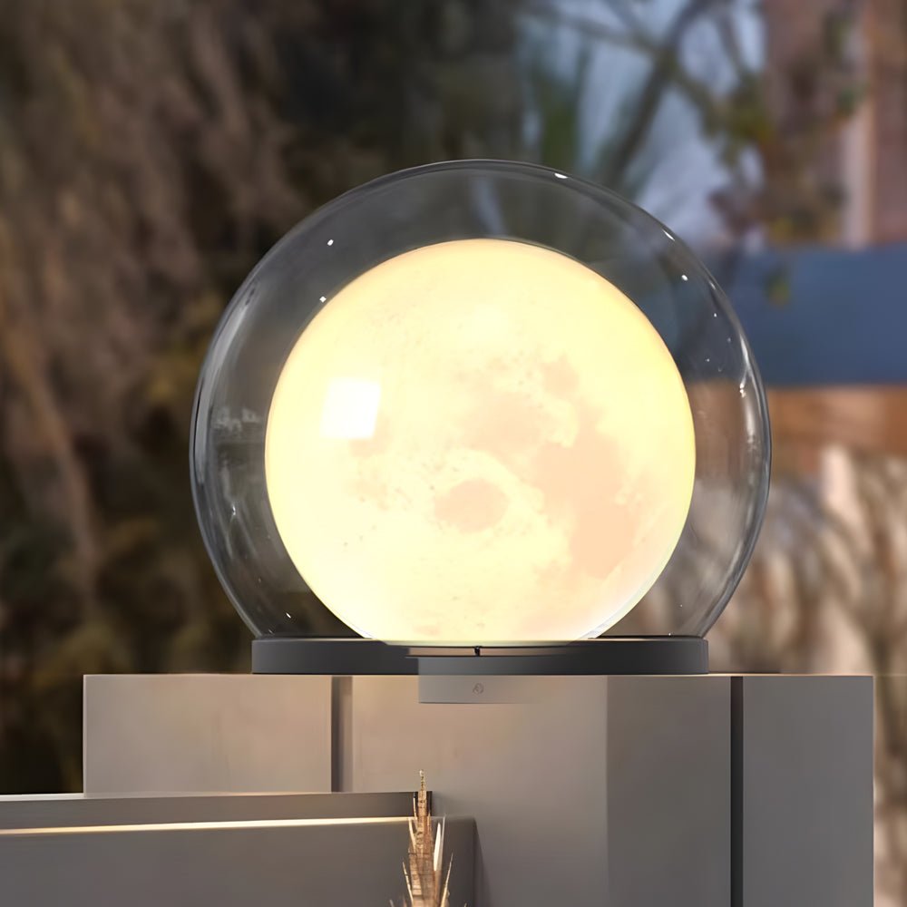 waterproof solar bubble lunar post light outdoor globe lantern for gates and landscape lighting