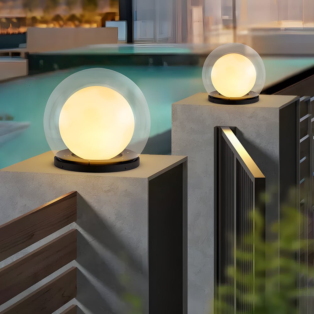 waterproof solar bubble lunar post light outdoor globe lantern for gates and landscape lighting