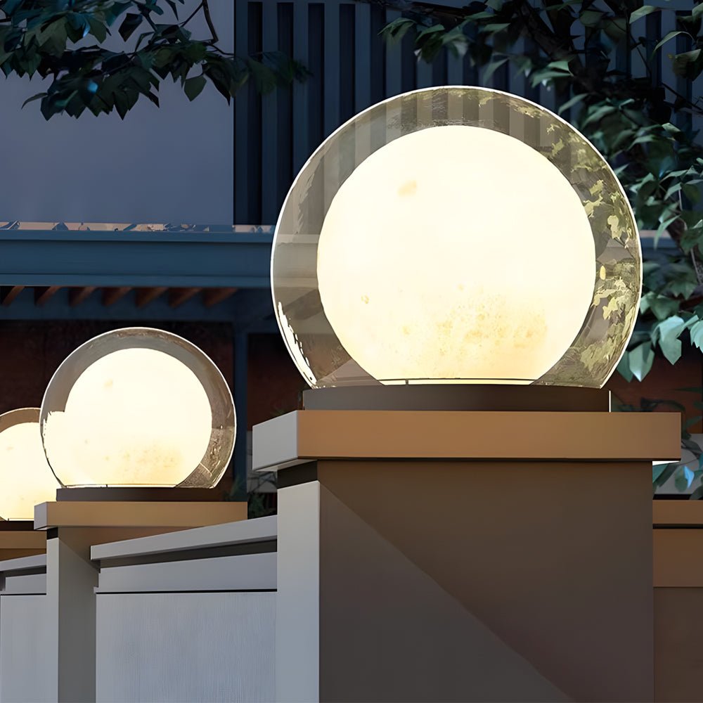 waterproof solar bubble lunar post light outdoor globe lantern for gates and landscape lighting