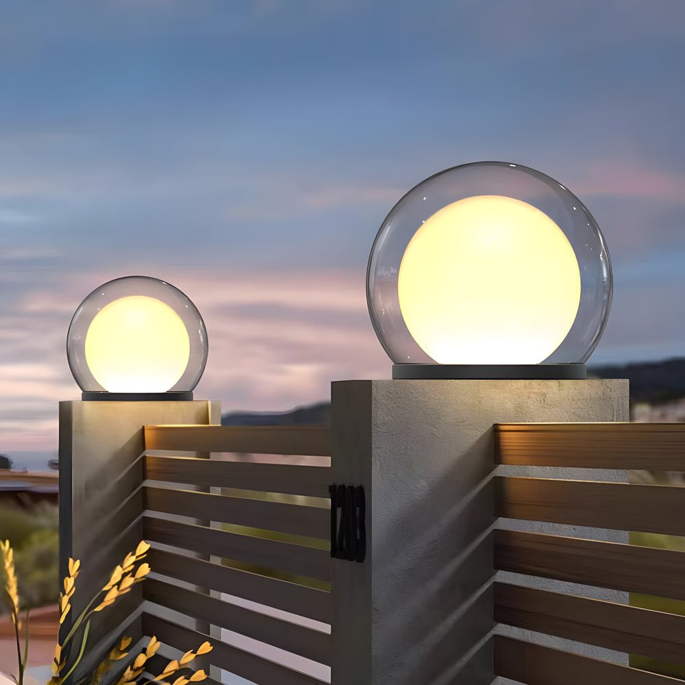 waterproof solar bubble lunar post light outdoor globe lantern for gates and landscape lighting
