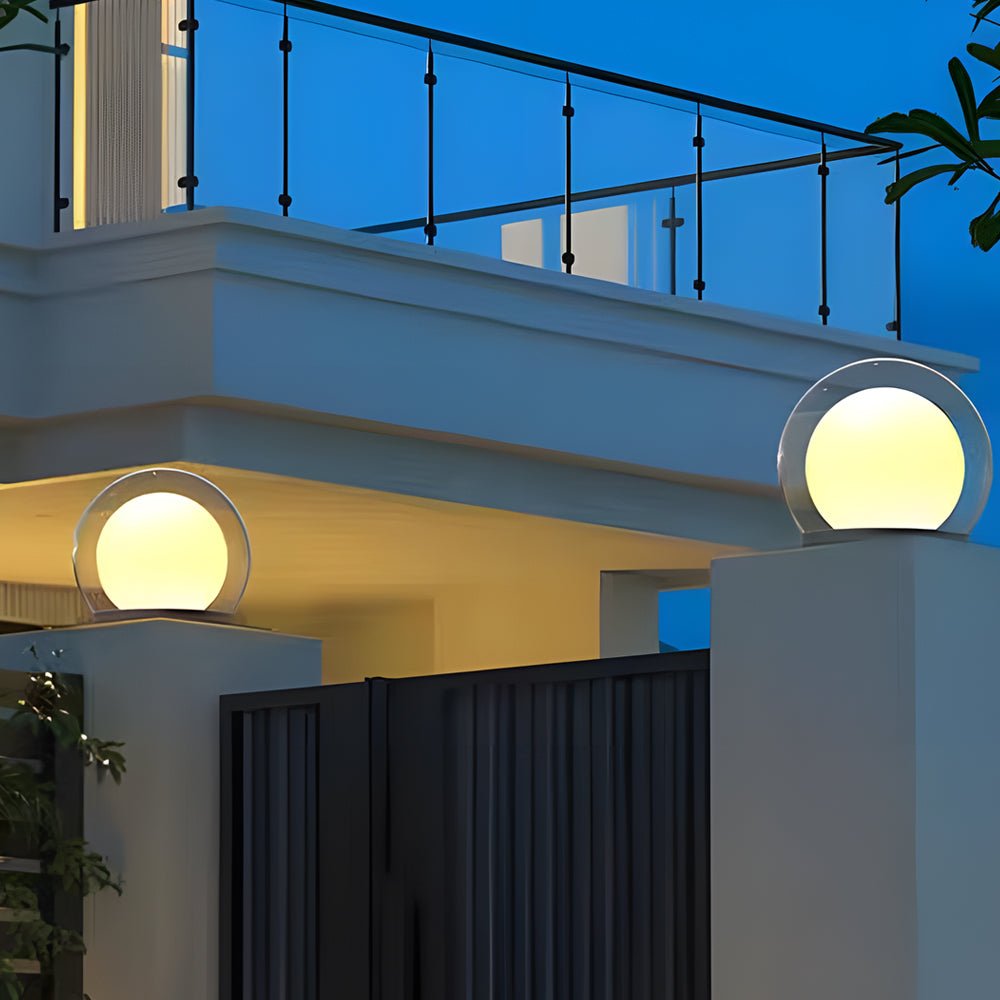 waterproof solar bubble lunar post light outdoor globe lantern for gates and landscape lighting
