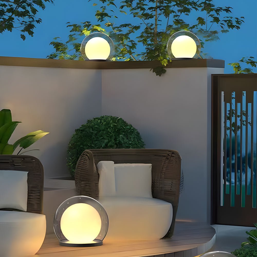 waterproof solar bubble lunar post light outdoor globe lantern for gates and landscape lighting