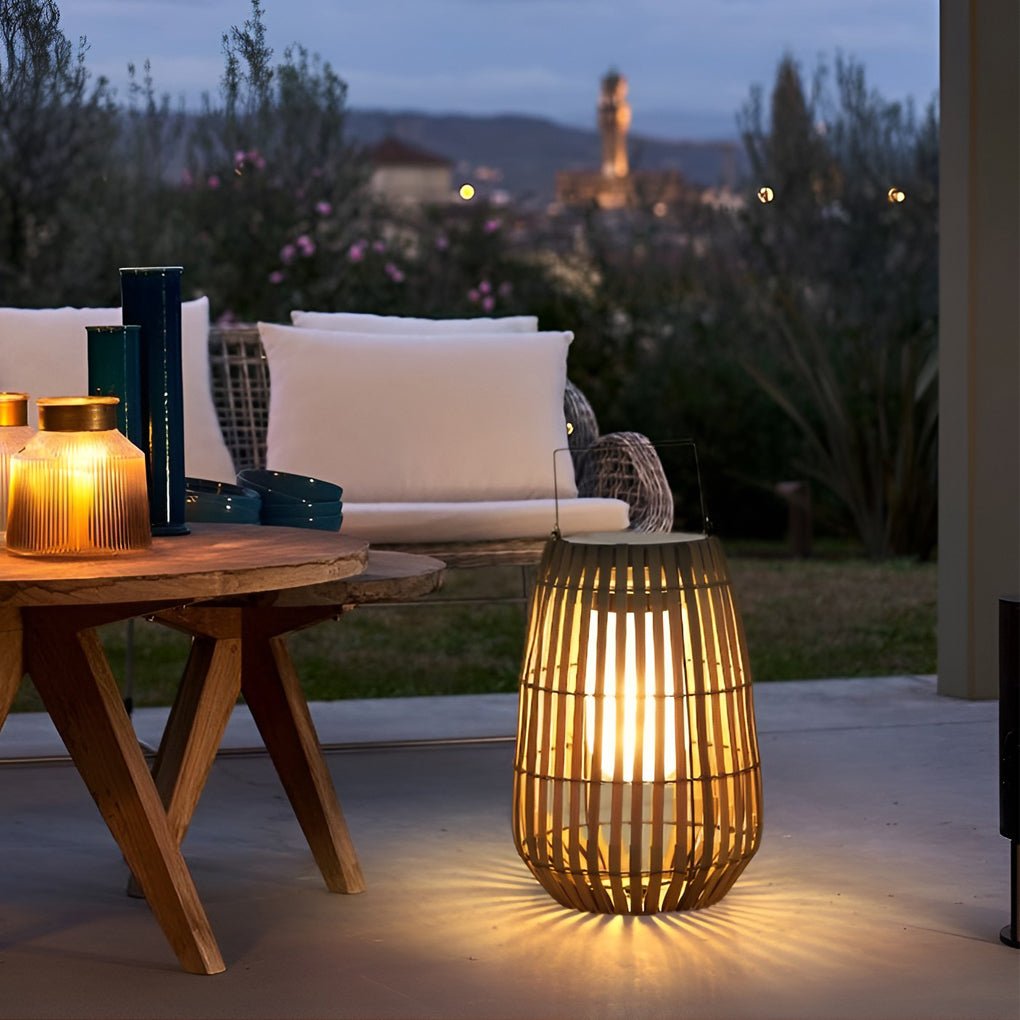 waterproof solar outdoor lights portable led lantern in rattan design