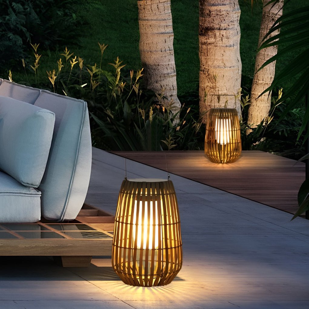 waterproof solar outdoor lights portable led lantern in rattan design
