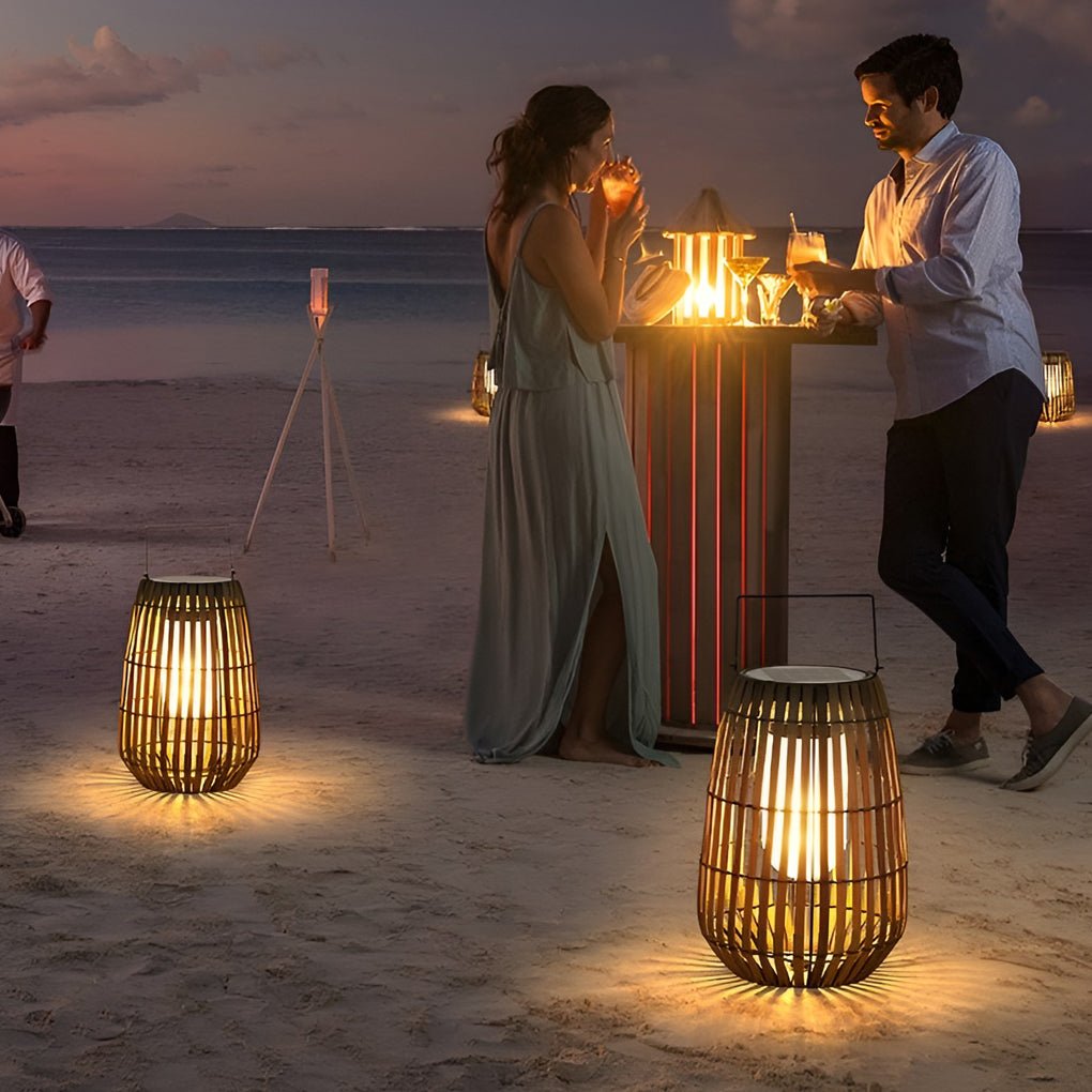 waterproof solar outdoor lights portable led lantern in rattan design
