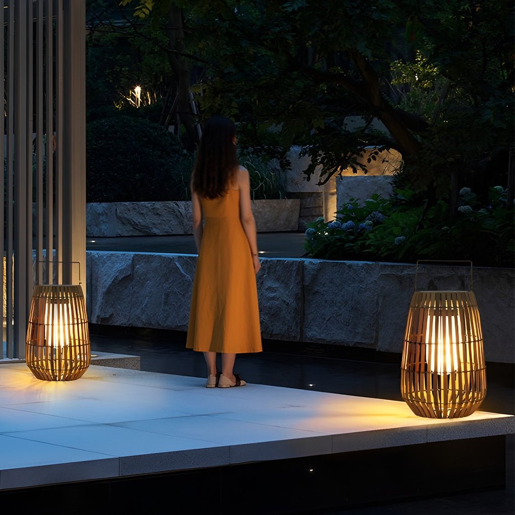 waterproof solar outdoor lights portable led lantern in rattan design