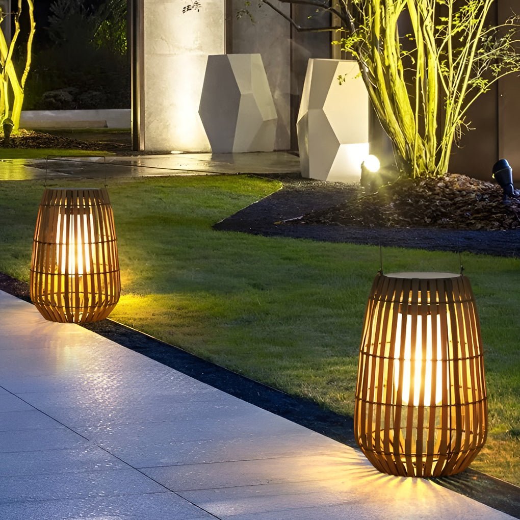 waterproof solar outdoor lights portable led lantern in rattan design