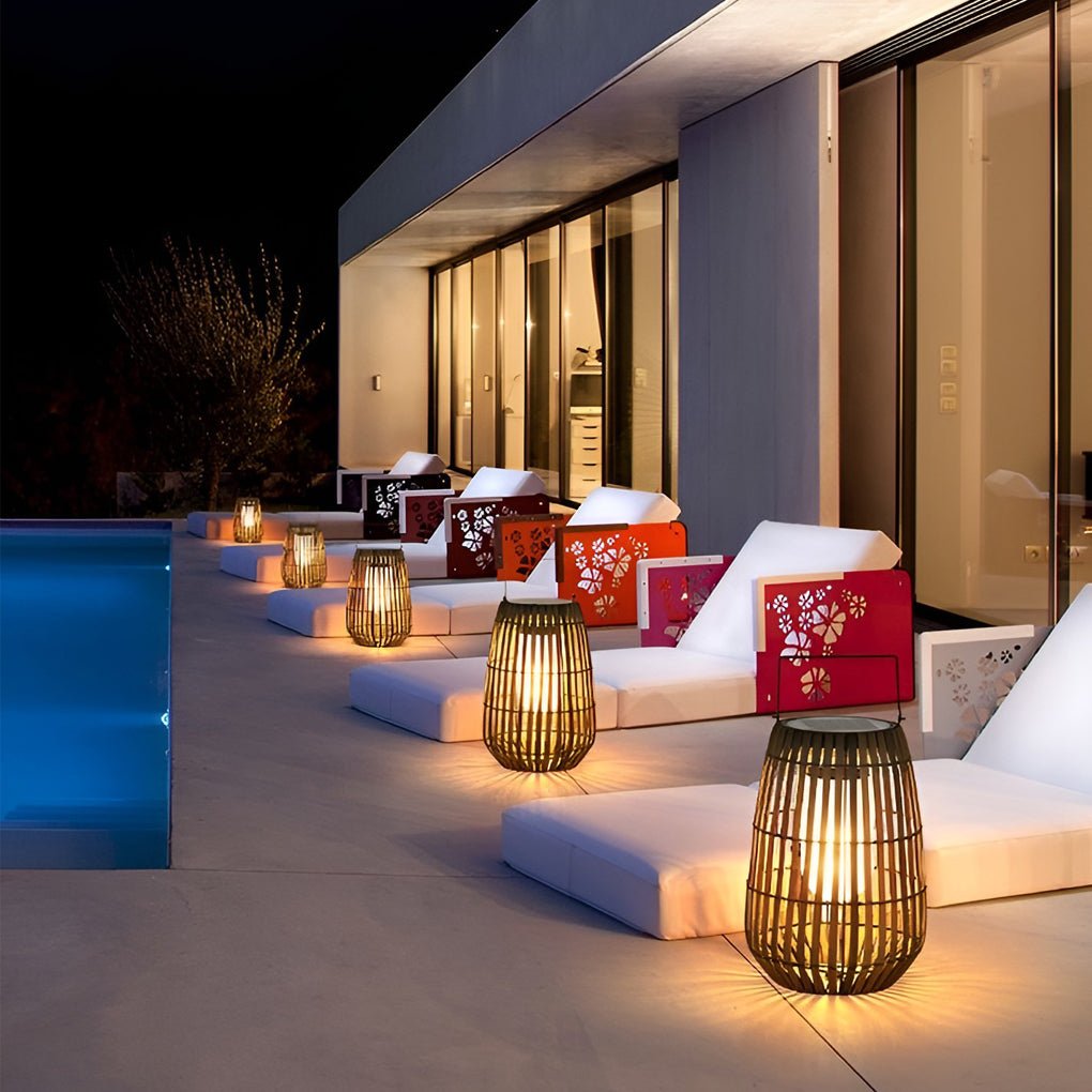 waterproof solar outdoor lights portable led lantern in rattan design