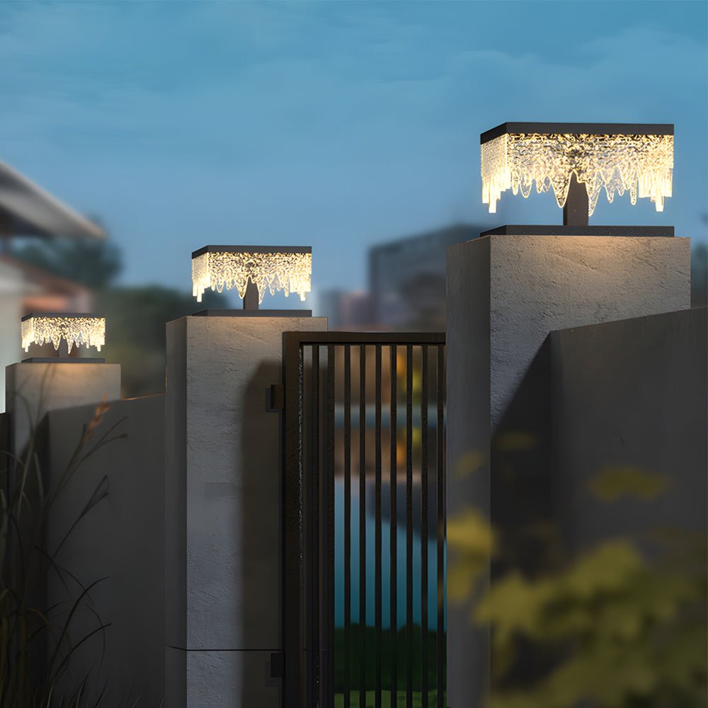 Modern Black Solar Fence Post Lights - Waterproof Square Creative Design