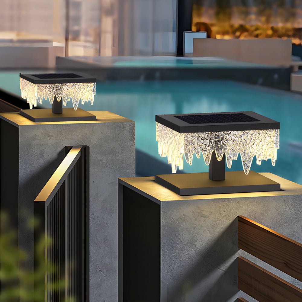 Modern Black Solar Fence Post Lights - Waterproof Square Creative Design