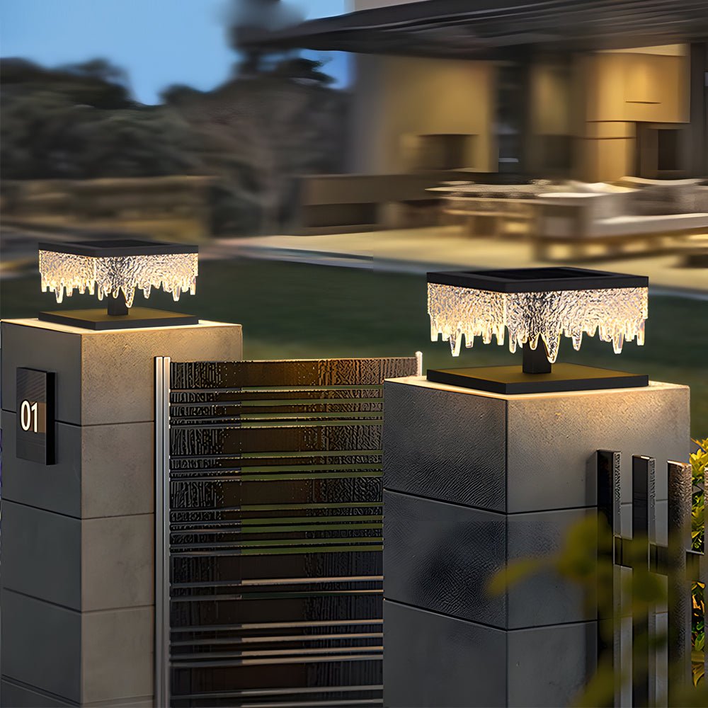 Modern Black Solar Fence Post Lights - Waterproof Square Creative Design